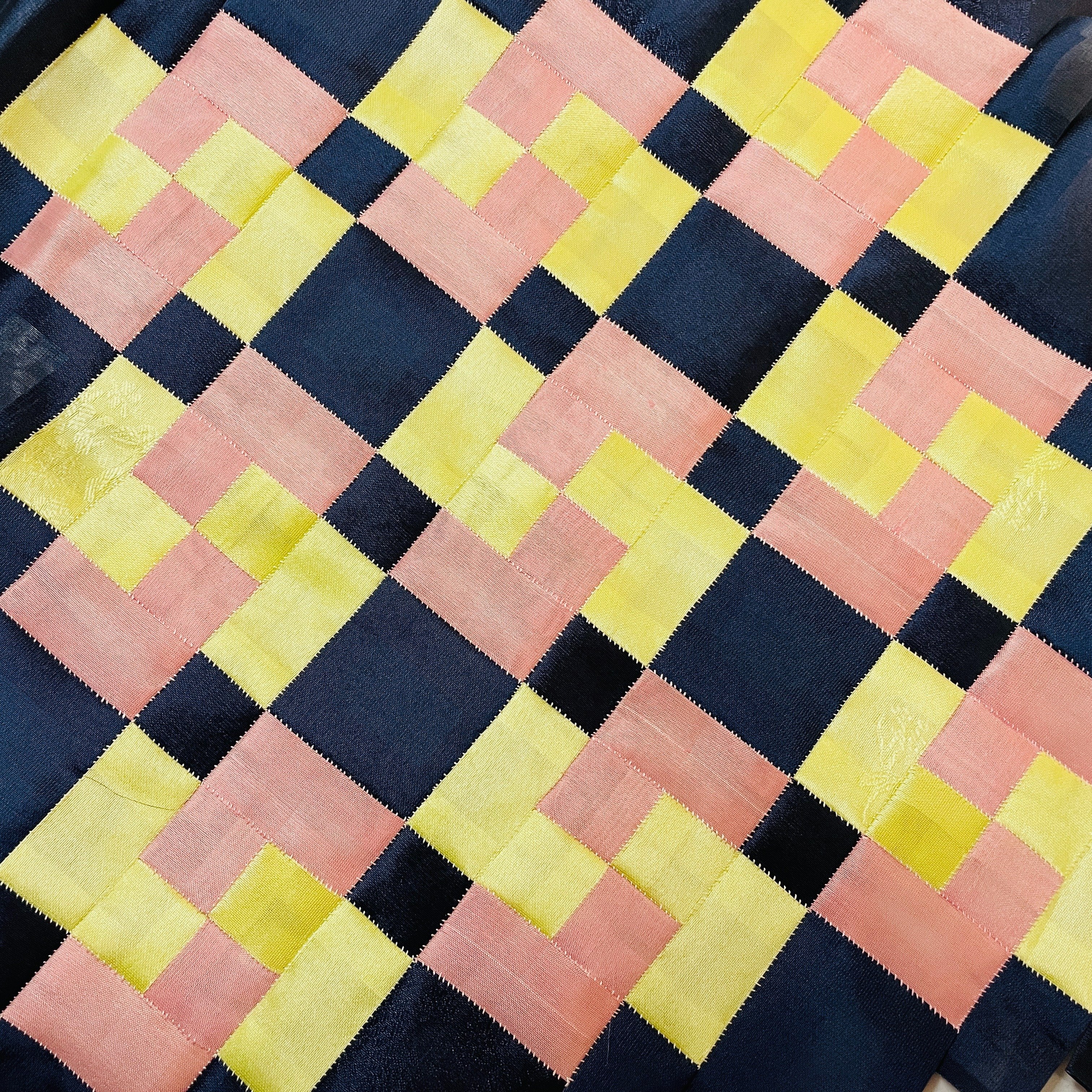 ポジャギ制作日記】シルクの四角繋ぎ、ちょっと爽やか系｜pojagi*sono