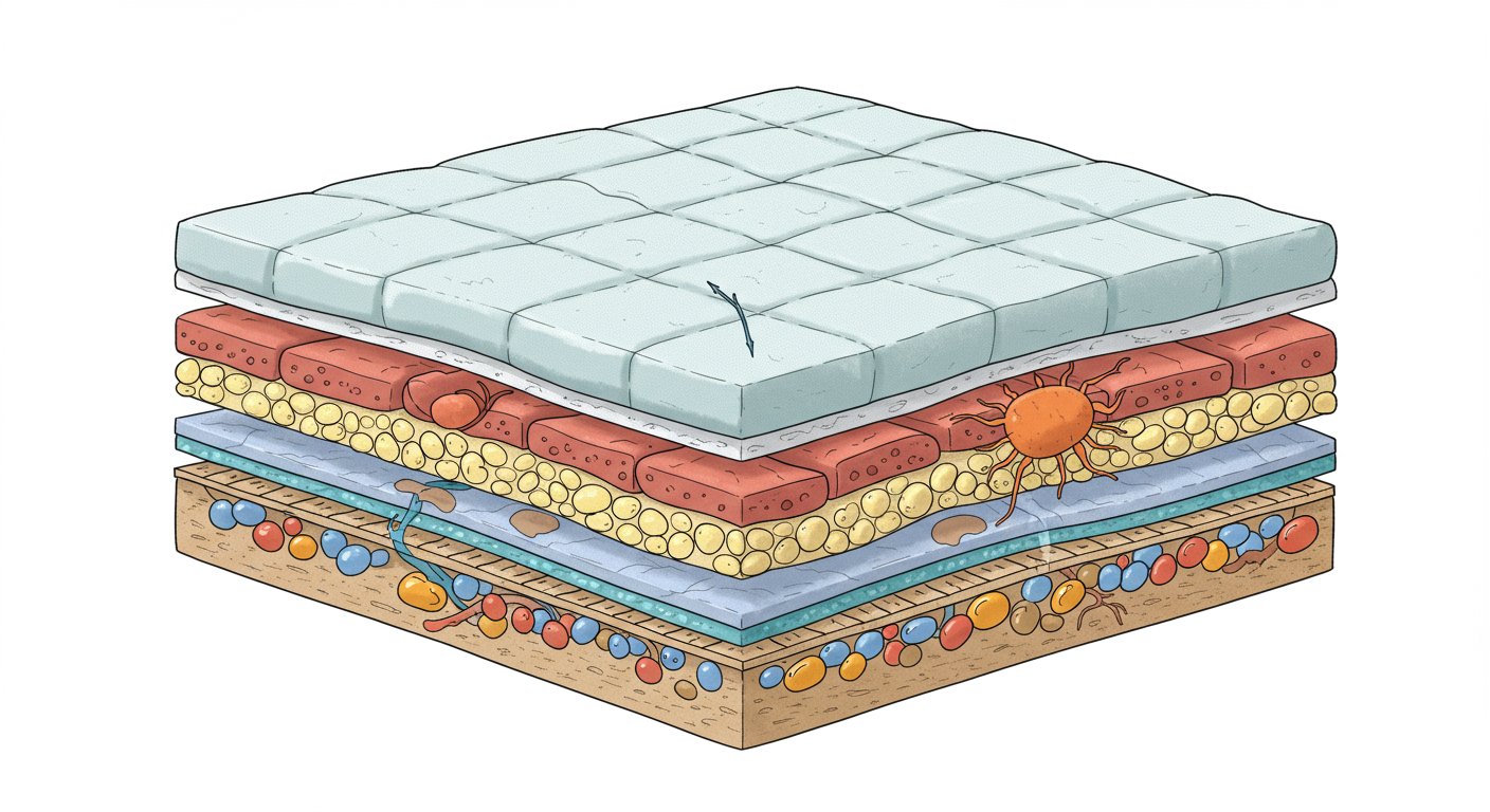 防ダニ寝具の断面構造図