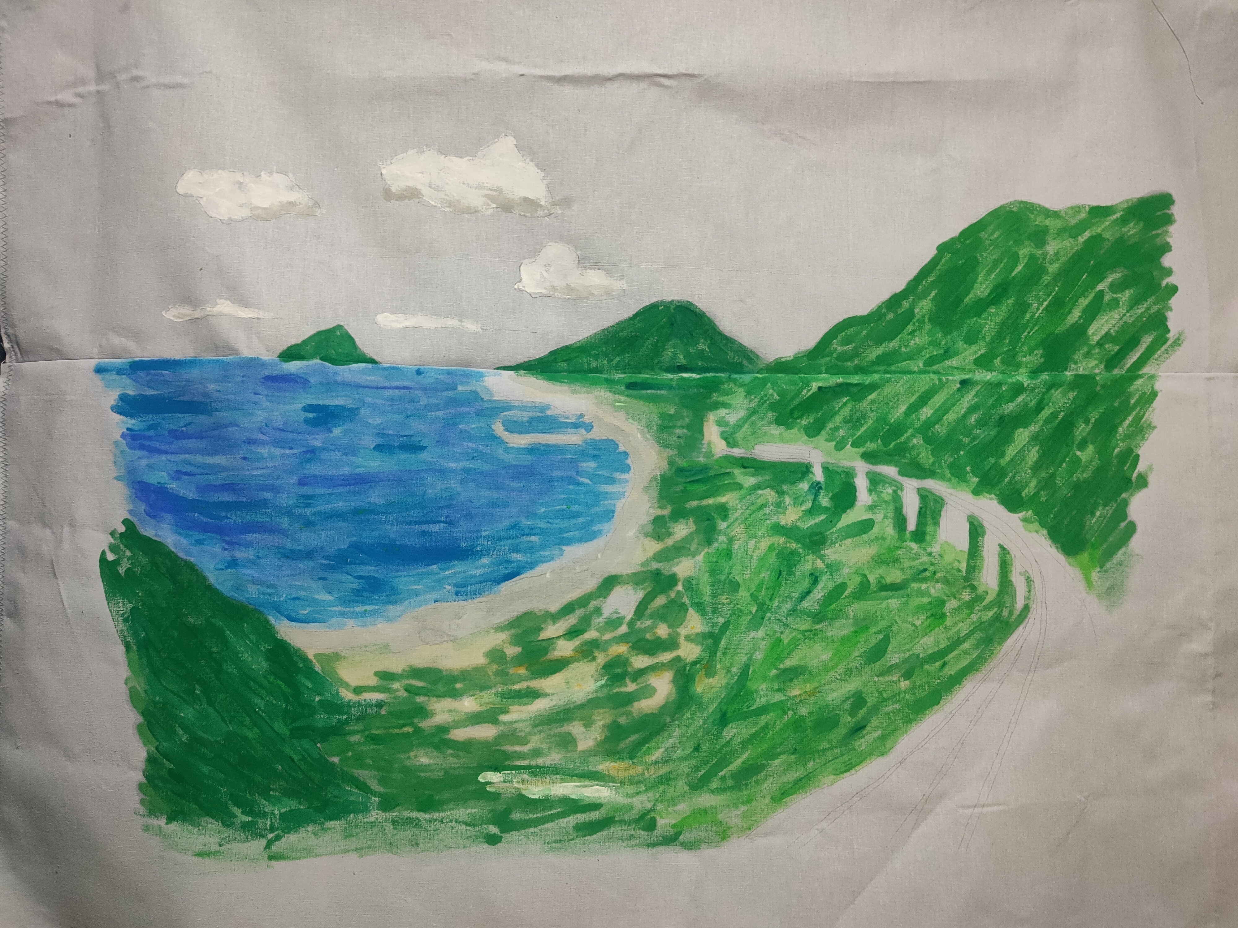 新作刺繍絵に着手｜八丈島『大坂トンネル展望台より』①｜#012｜Mimoza