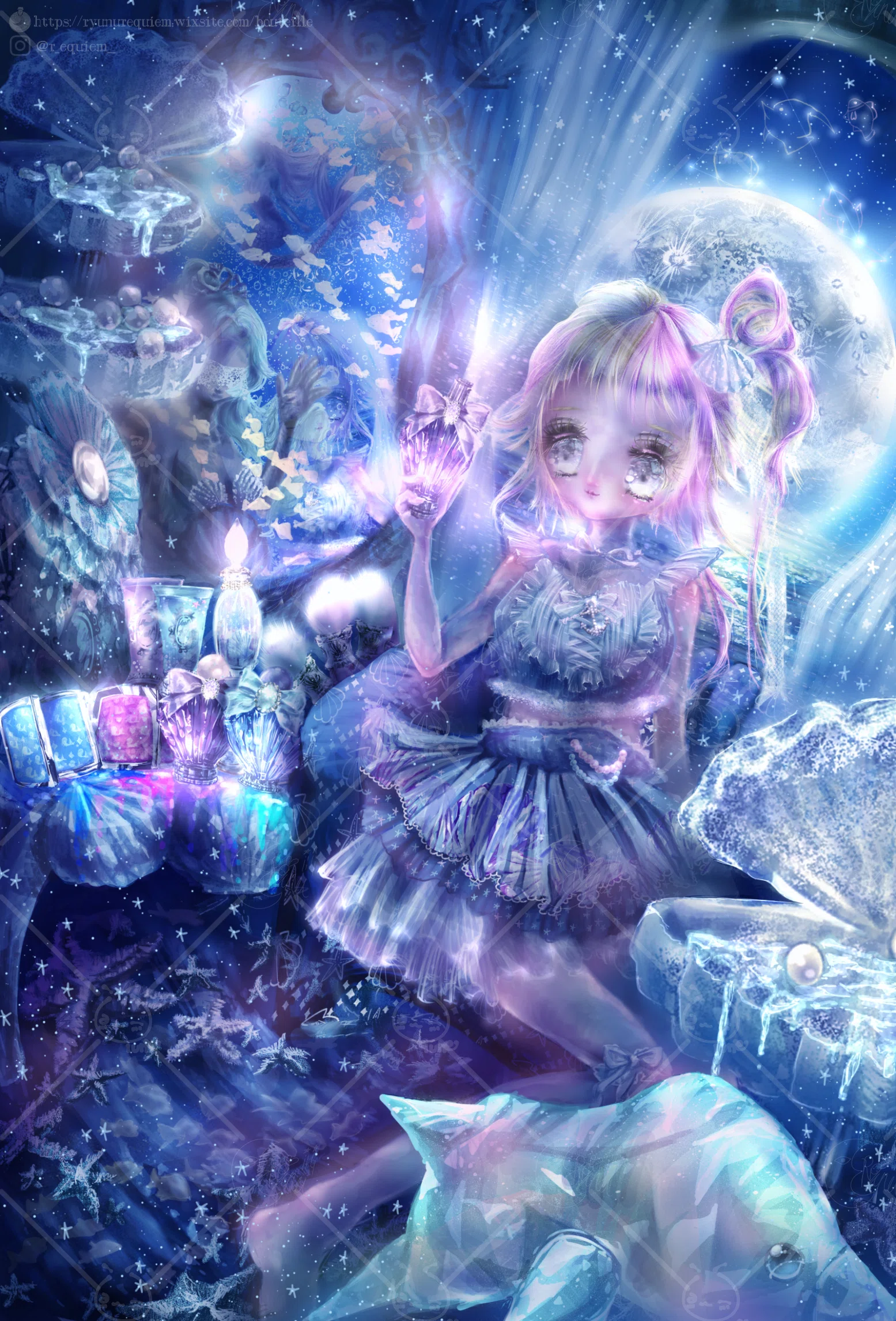 ☆オリジナル手描きイラスト☆blue☆ 手描きイラスト オリジナル手描き
