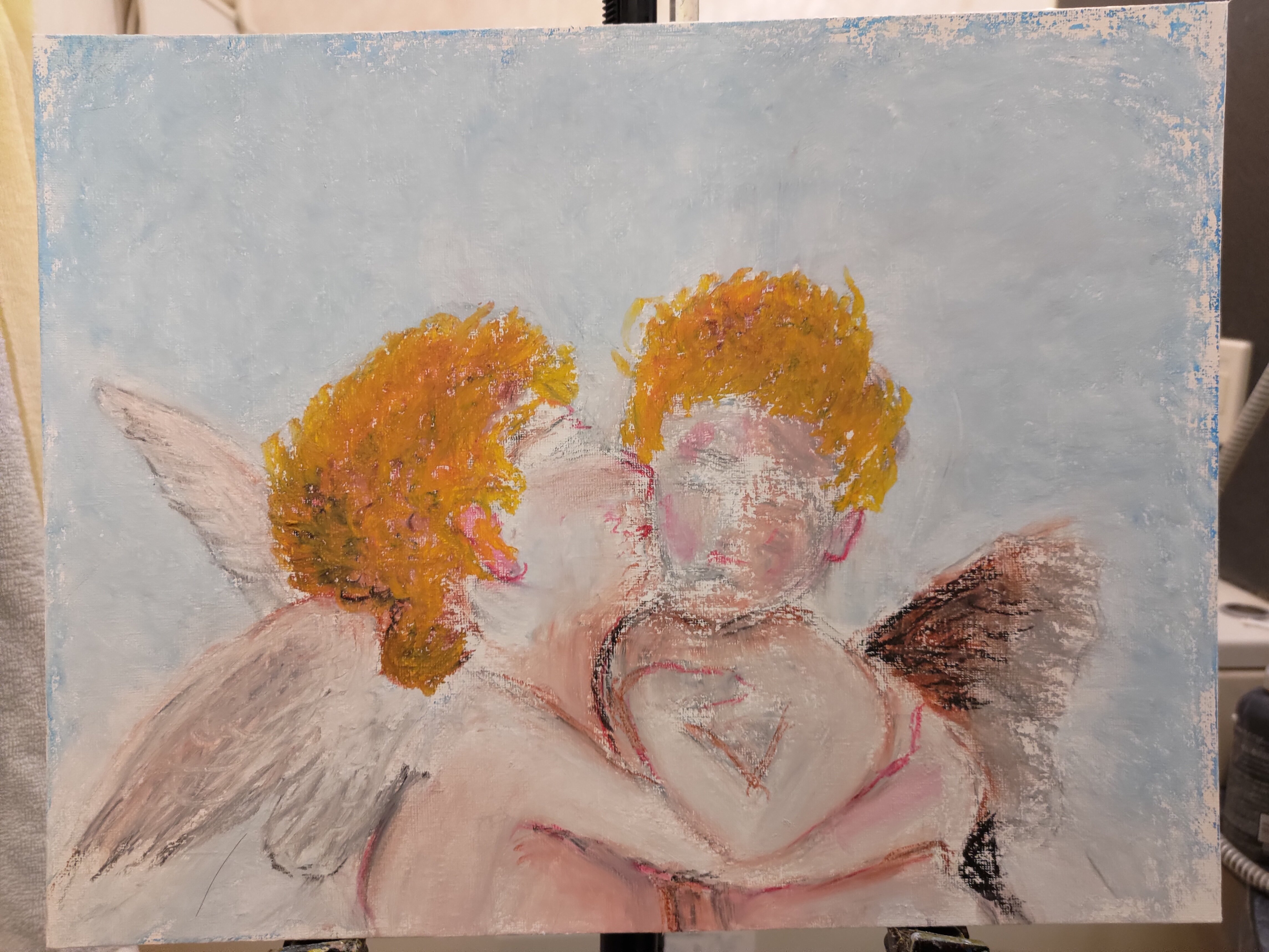 絵画 ヴィンテージ アムールとプシュケー アンティーク MilleFee / 天使の絵画チーク 01 アムールとプシュケーの公式