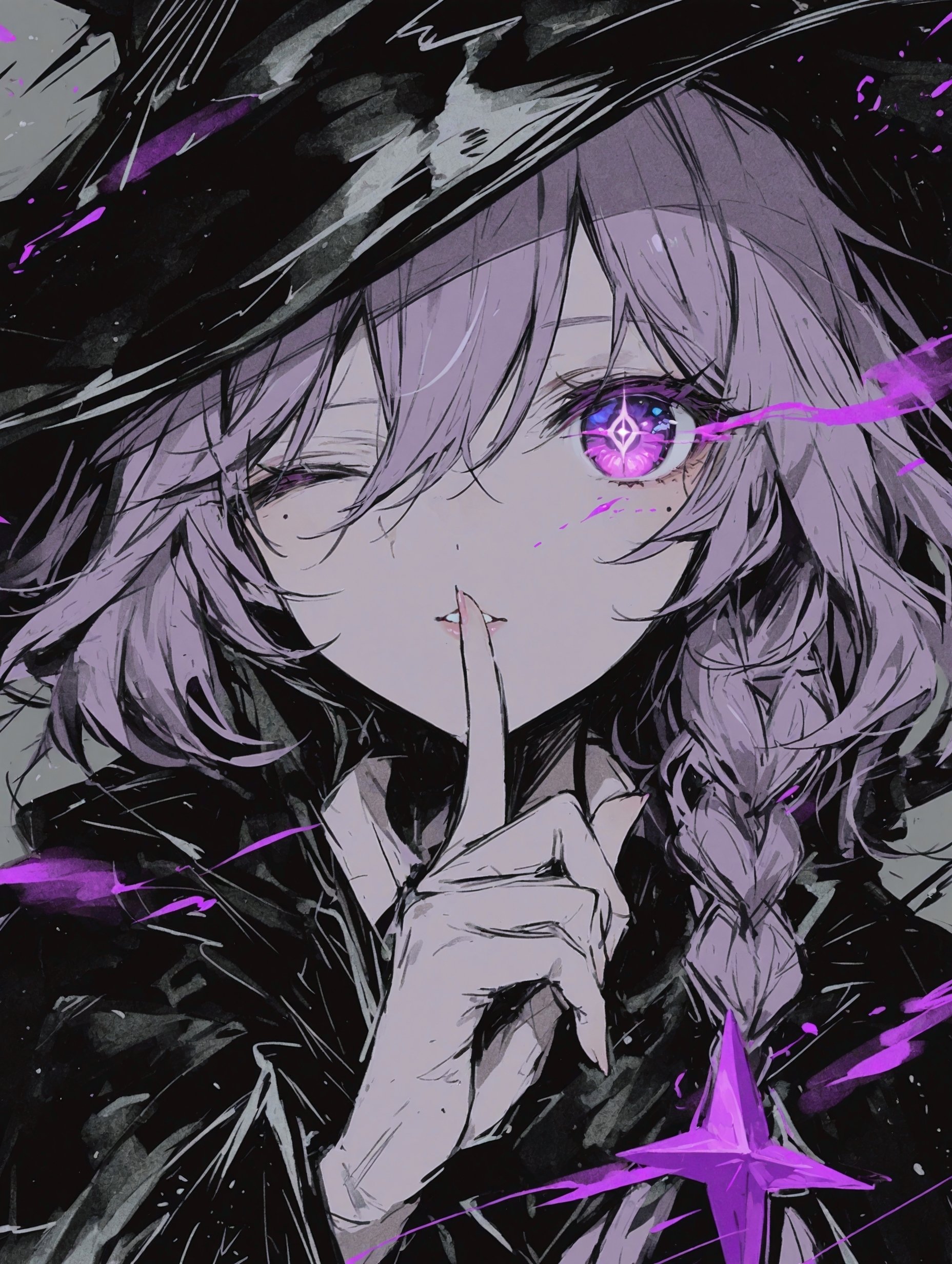 AIイラスト制作記|鉛筆線に咲く紫の魔女─ ダークな筆致とキュートな AIイラスト制作記|鉛筆線に咲く紫の魔女─ ダークな筆致とキュートな