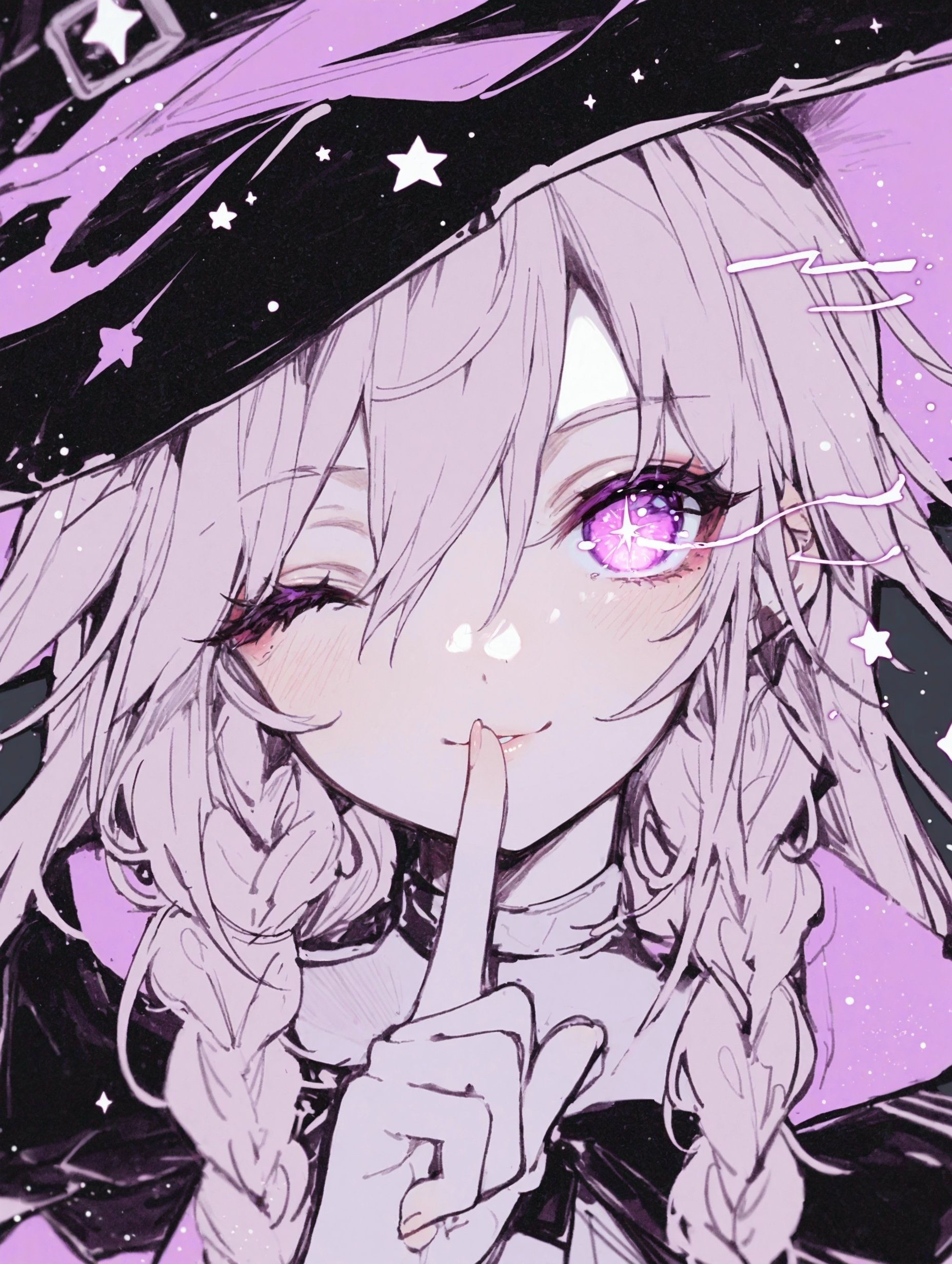 AIイラスト制作記｜鉛筆線に咲く紫の魔女─ ダークな筆致とキュートな