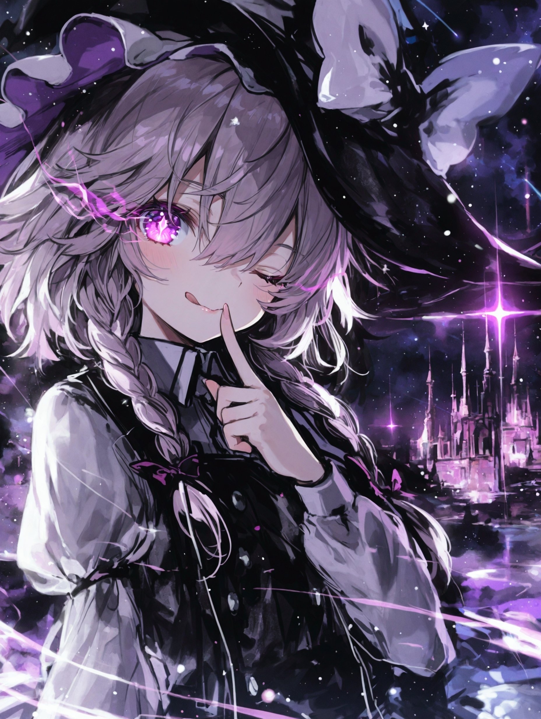 AIイラスト制作記｜鉛筆線に咲く紫の魔女─ ダークな筆致とキュートな