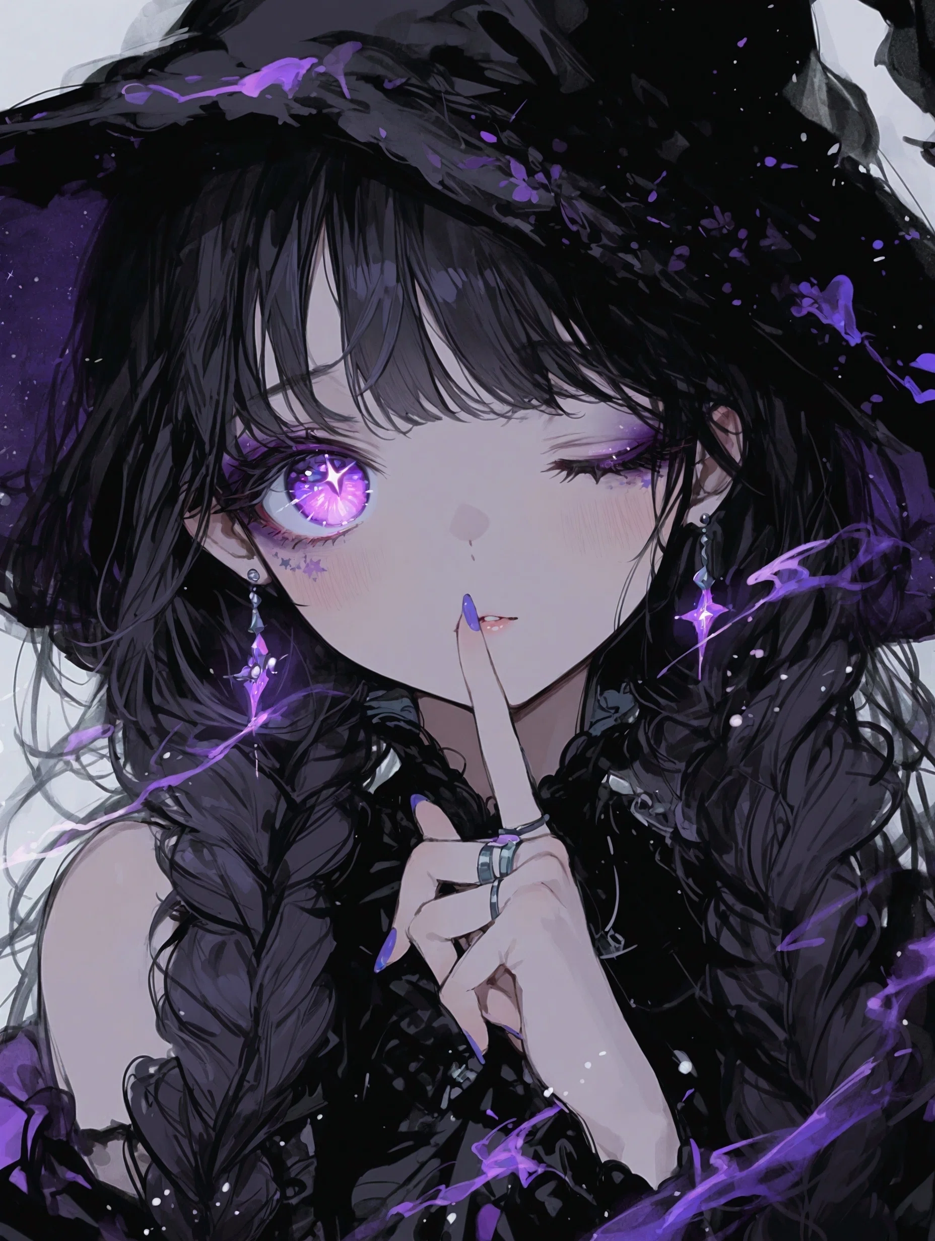 AIイラスト制作記｜鉛筆線に咲く紫の魔女─ ダークな筆致とキュートな