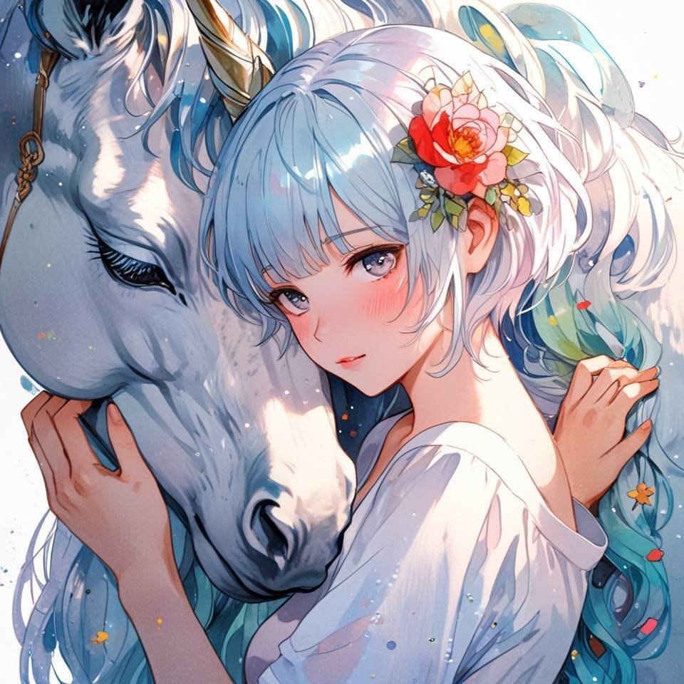 ユニコーンと乙女【画像生成練習帳】｜なぎ🍀