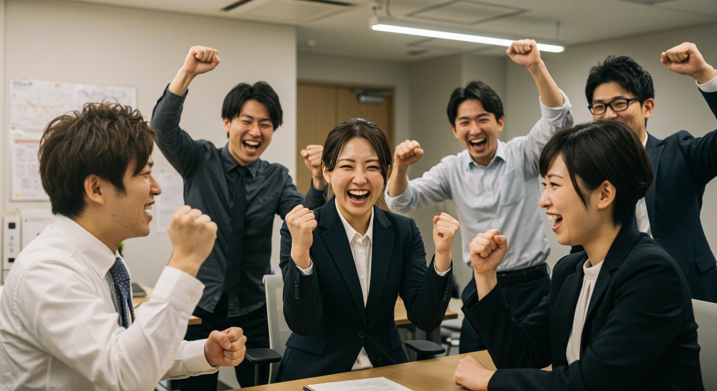 採用成功を喜ぶチームの様子