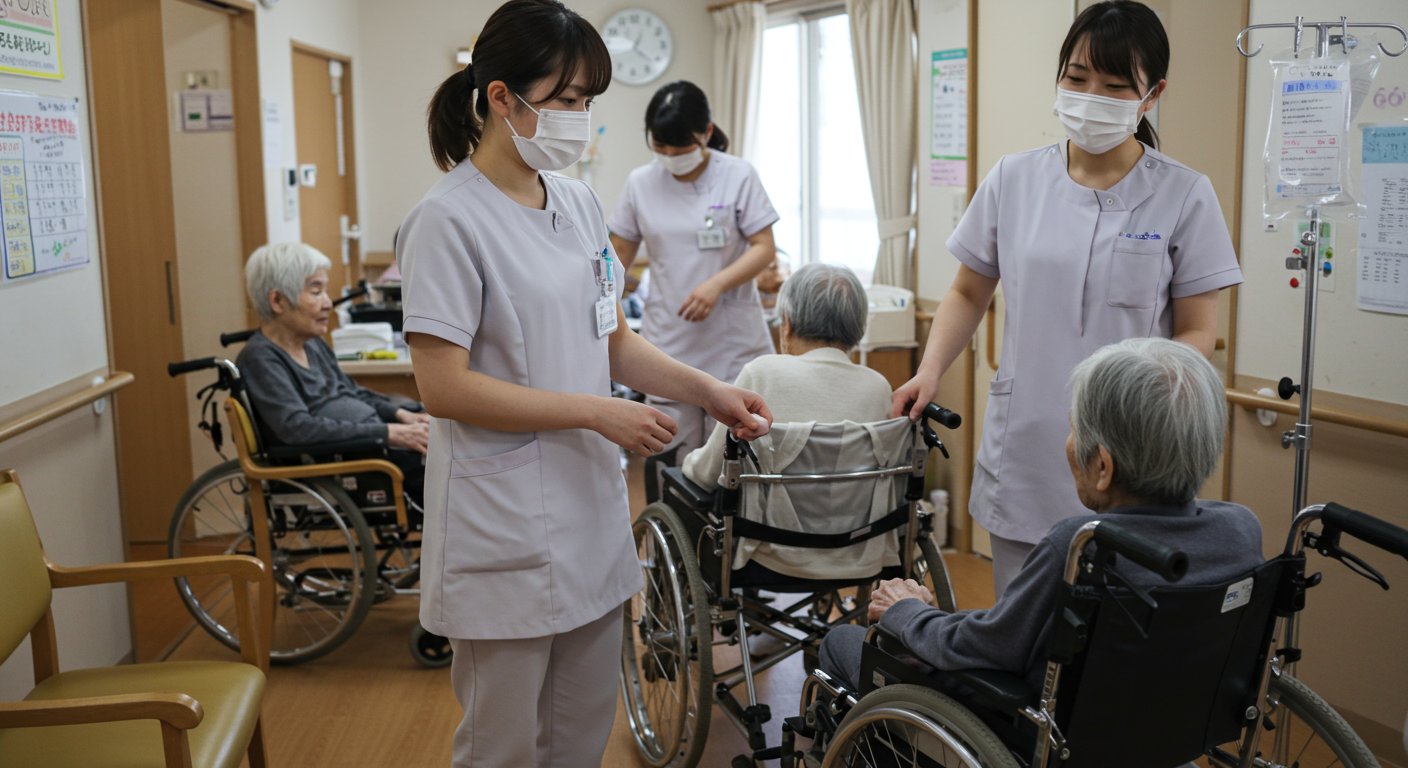 介護スタッフが忙しそうに働いている様子