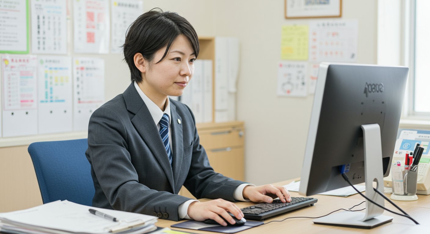 介護施設の採用担当者がパソコンで採用管理をしている様子