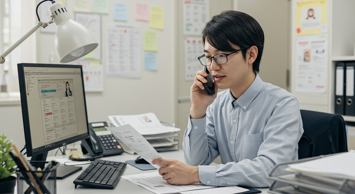 複数の業務を同時にこなす介護施設の採用担当者