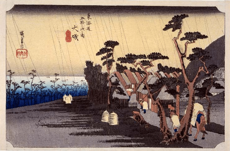 東海道五拾三次之内　大磯　虎ヶ雨
