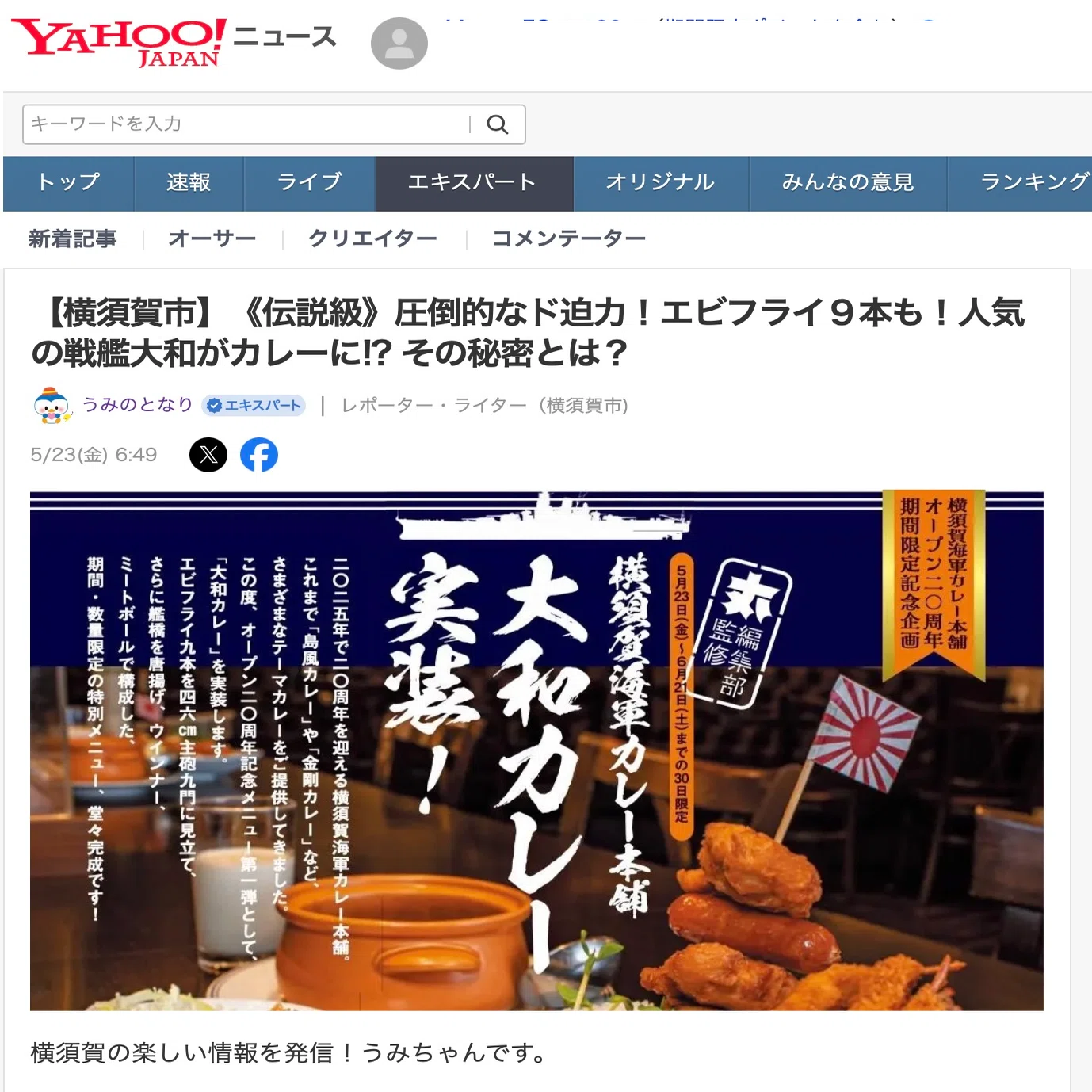 伝説級》圧倒的なド迫力！エビフライ9本も！人気の戦艦大和がカレーに