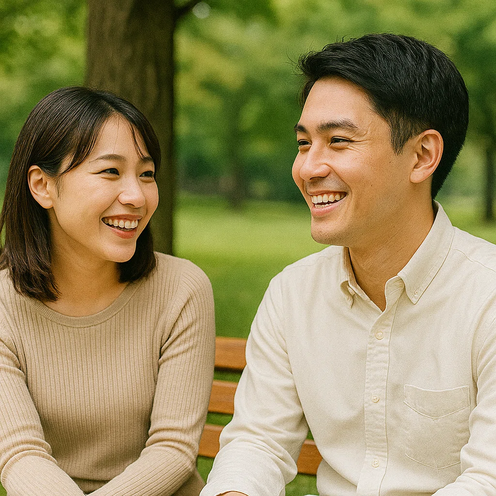 公園で初めてのデートを楽しむ二人
