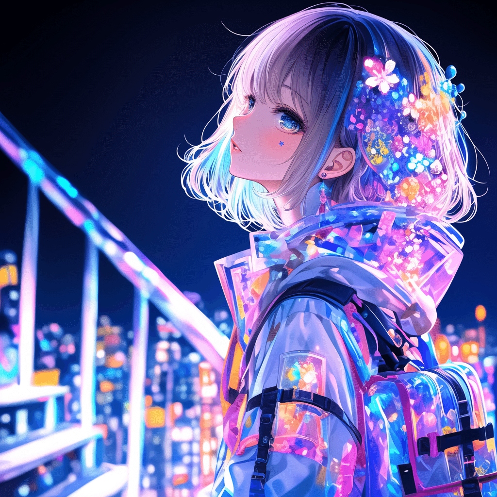 きらきらの夜の街_Midnight Neon Art｜AIイラスト｜Kinu_AIイラスト