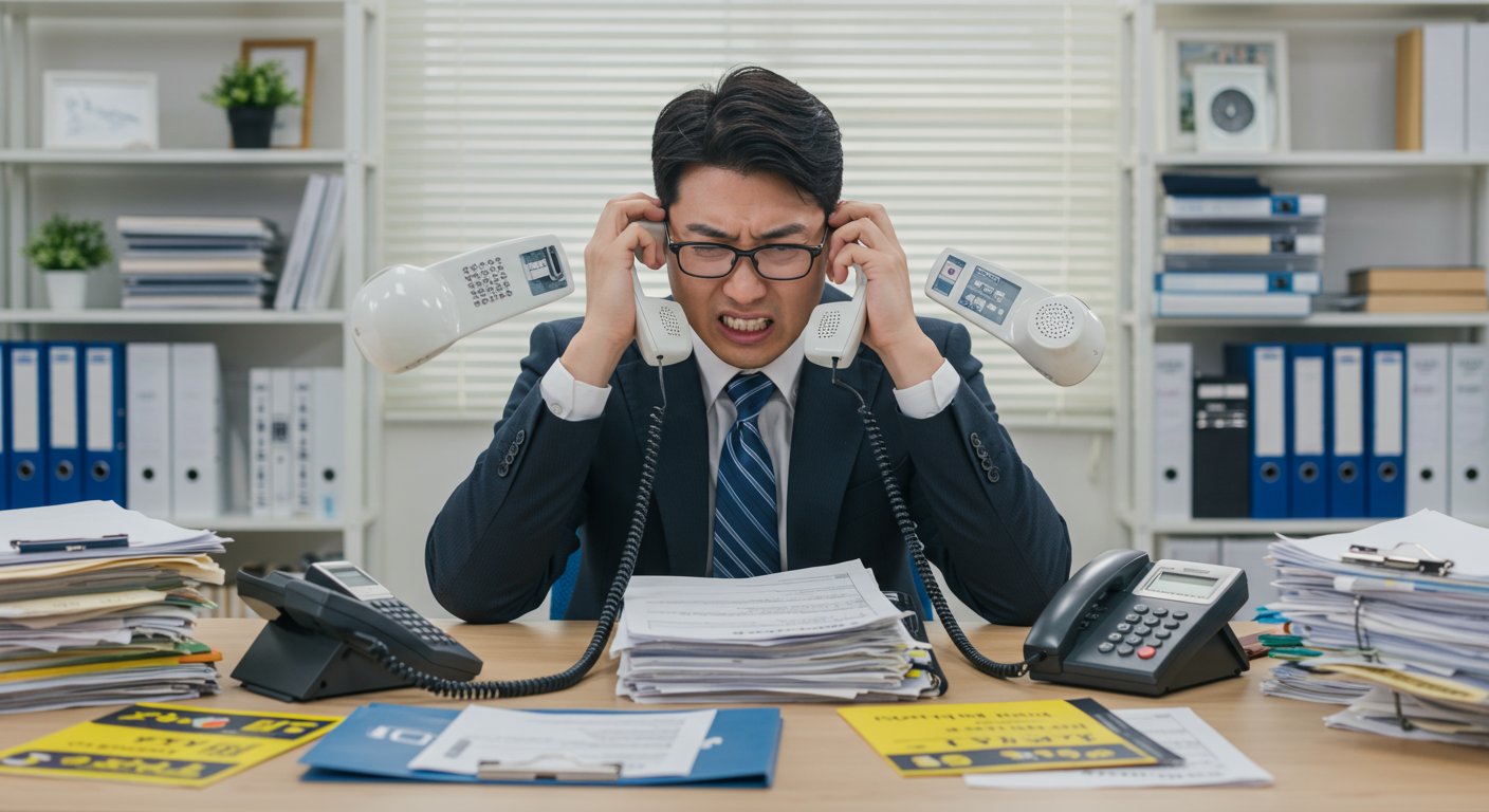 アフターサービス業務に追われる企業担当者のイメージ