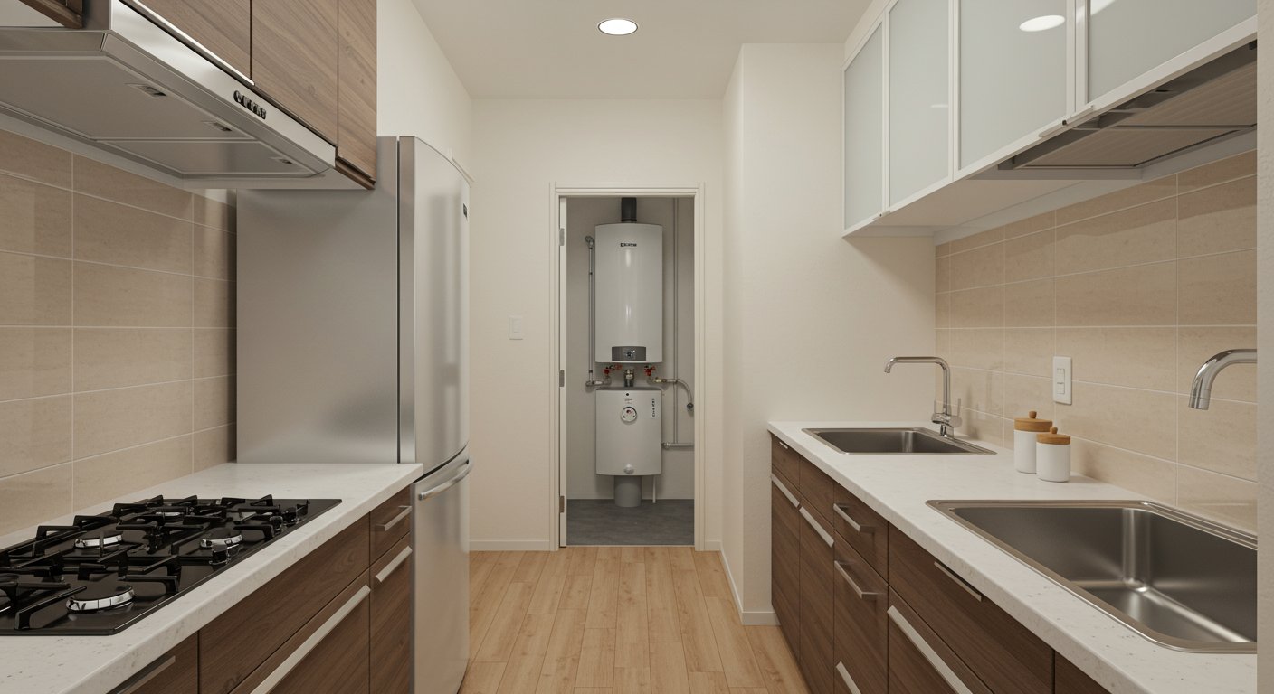 住宅設備の写真（キッチン、給湯器など）