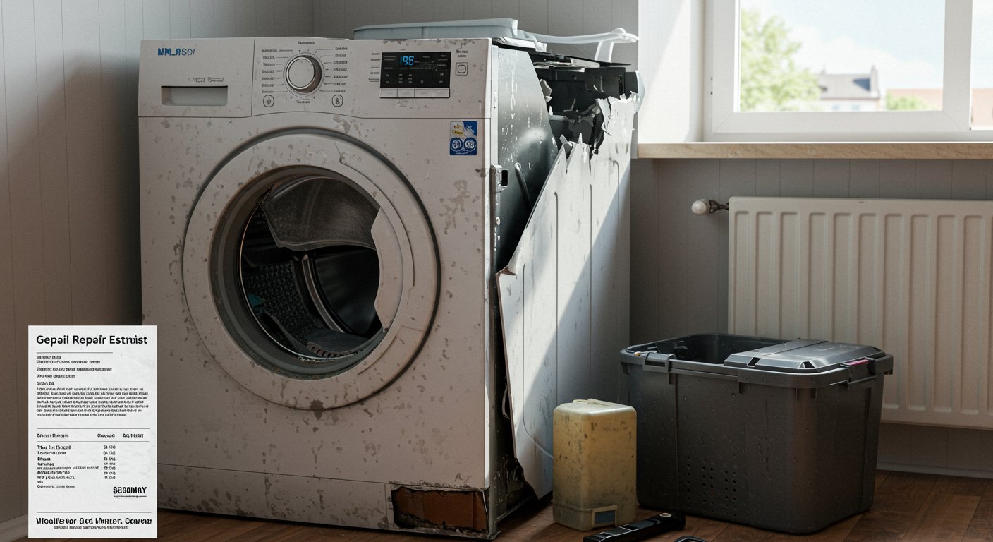 故障した家電製品と修理費用の請求書