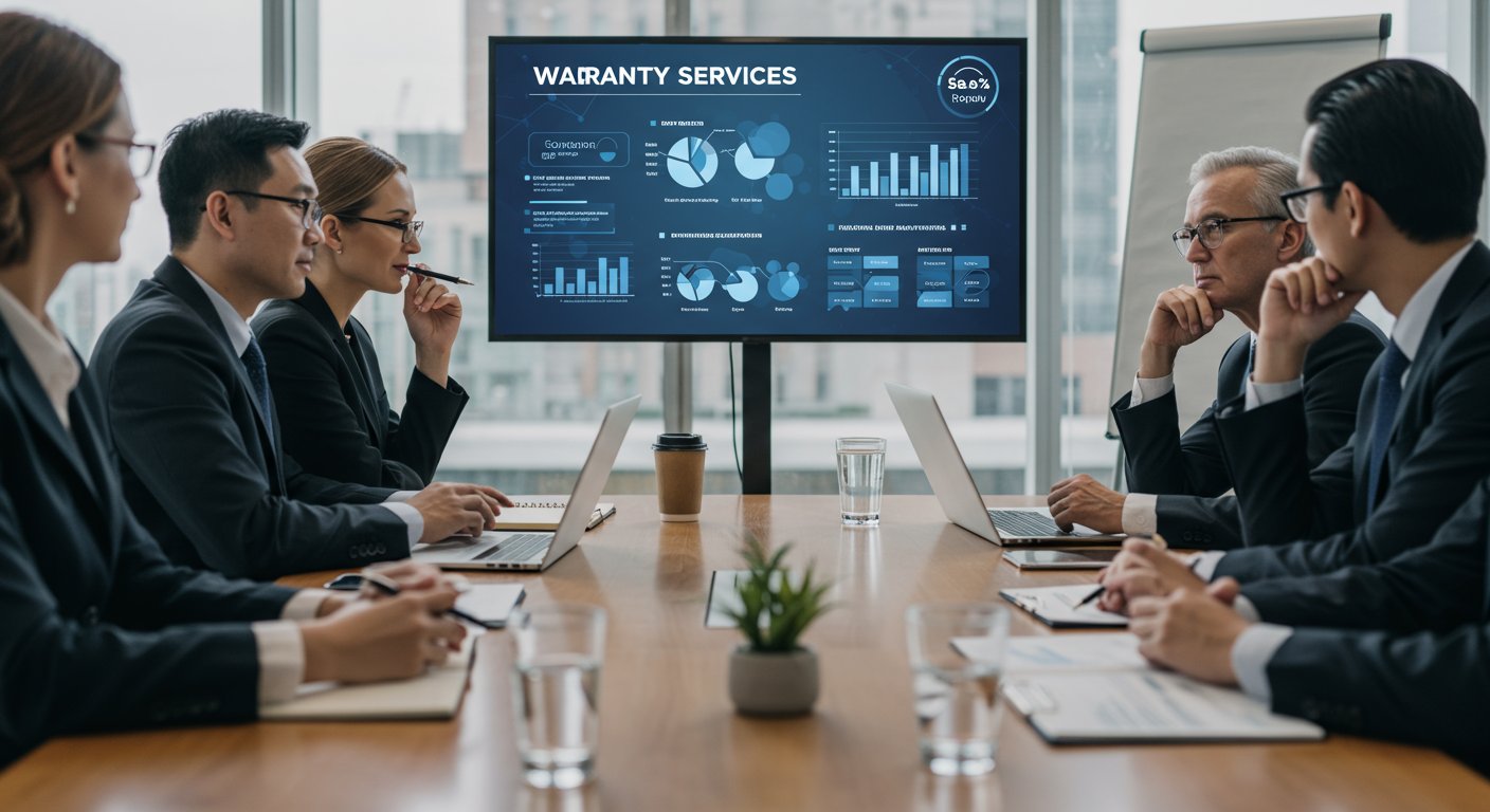 延長保証サービスの重要性を示すビジネスミーティングの様子