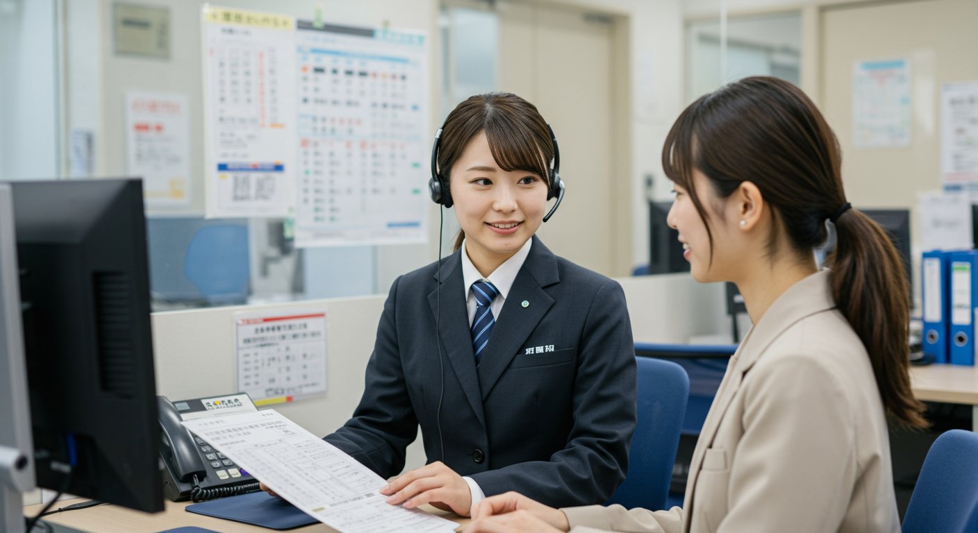 カスタマーセンターで対応するスタッフと笑顔の顧客