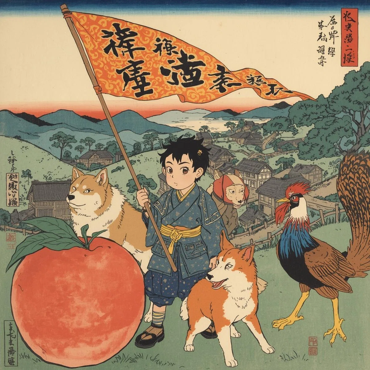 桃太郎と志を共にする者」｜絵画 原画 絵 動物画 ドローイング 日本