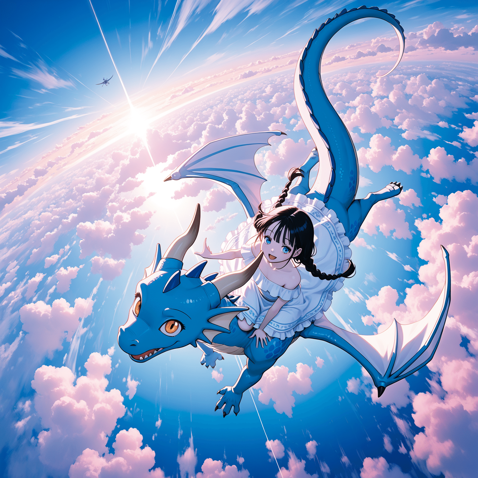 気ままに】青いドラゴンの上に座る乙女【AIイラストチャレンジ！】｜健太