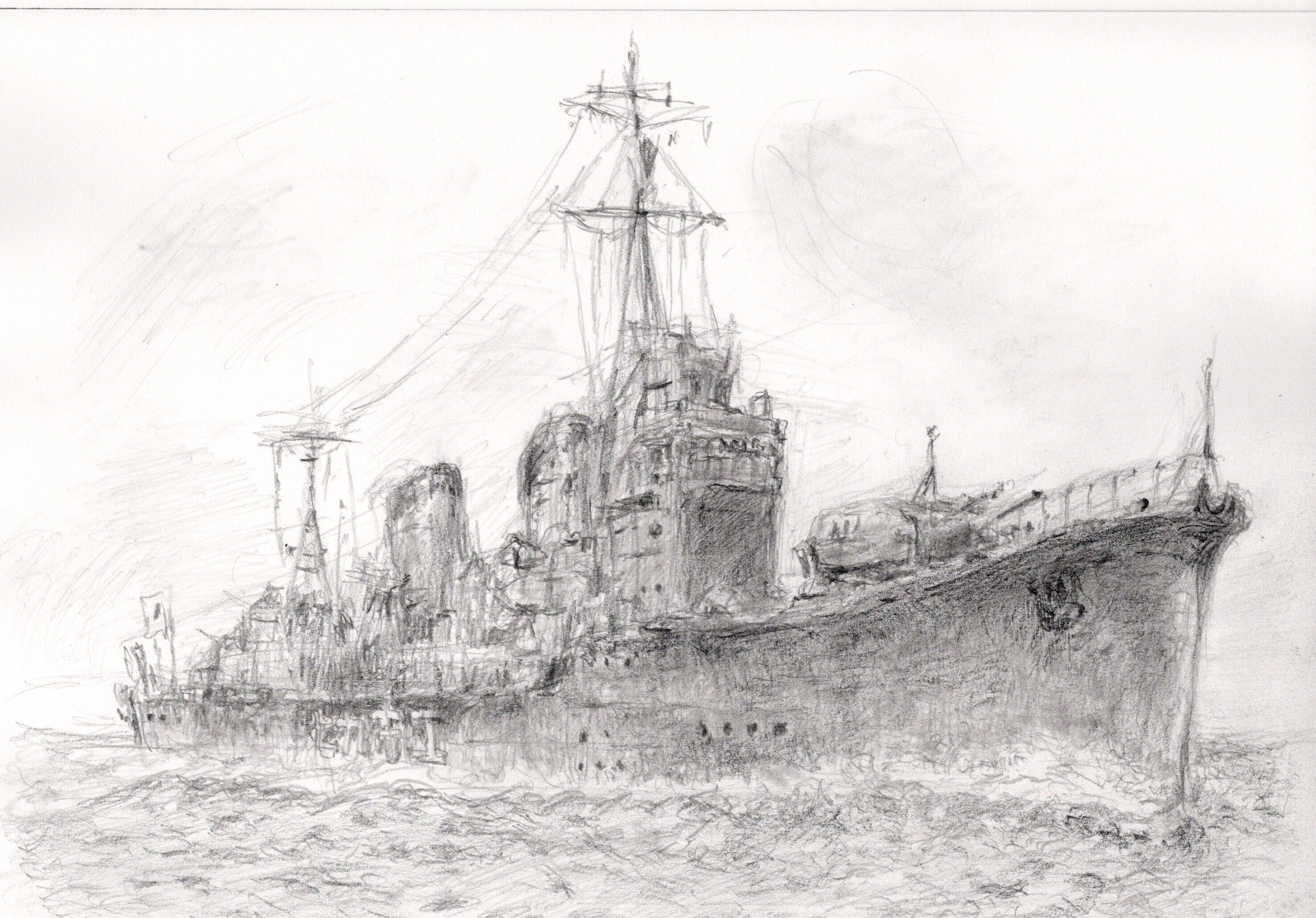 鉛筆で駆逐艦「雪風」の絵を描いてみた！｜Atelier Non