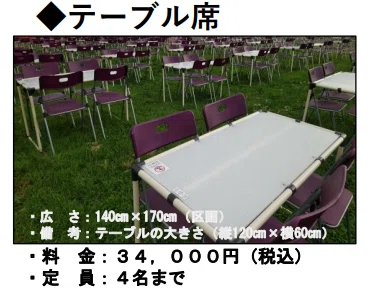 即発送又は現地渡し／大曲の花火／テーブル席2名／会場中央5