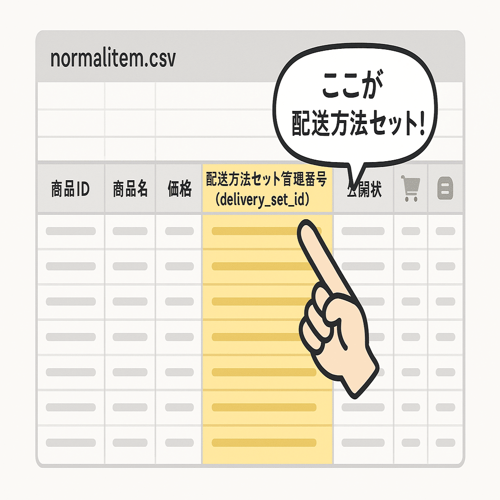 配送方法セット：楽天市場の配送方法セットはnormalitem.csvでどの項目