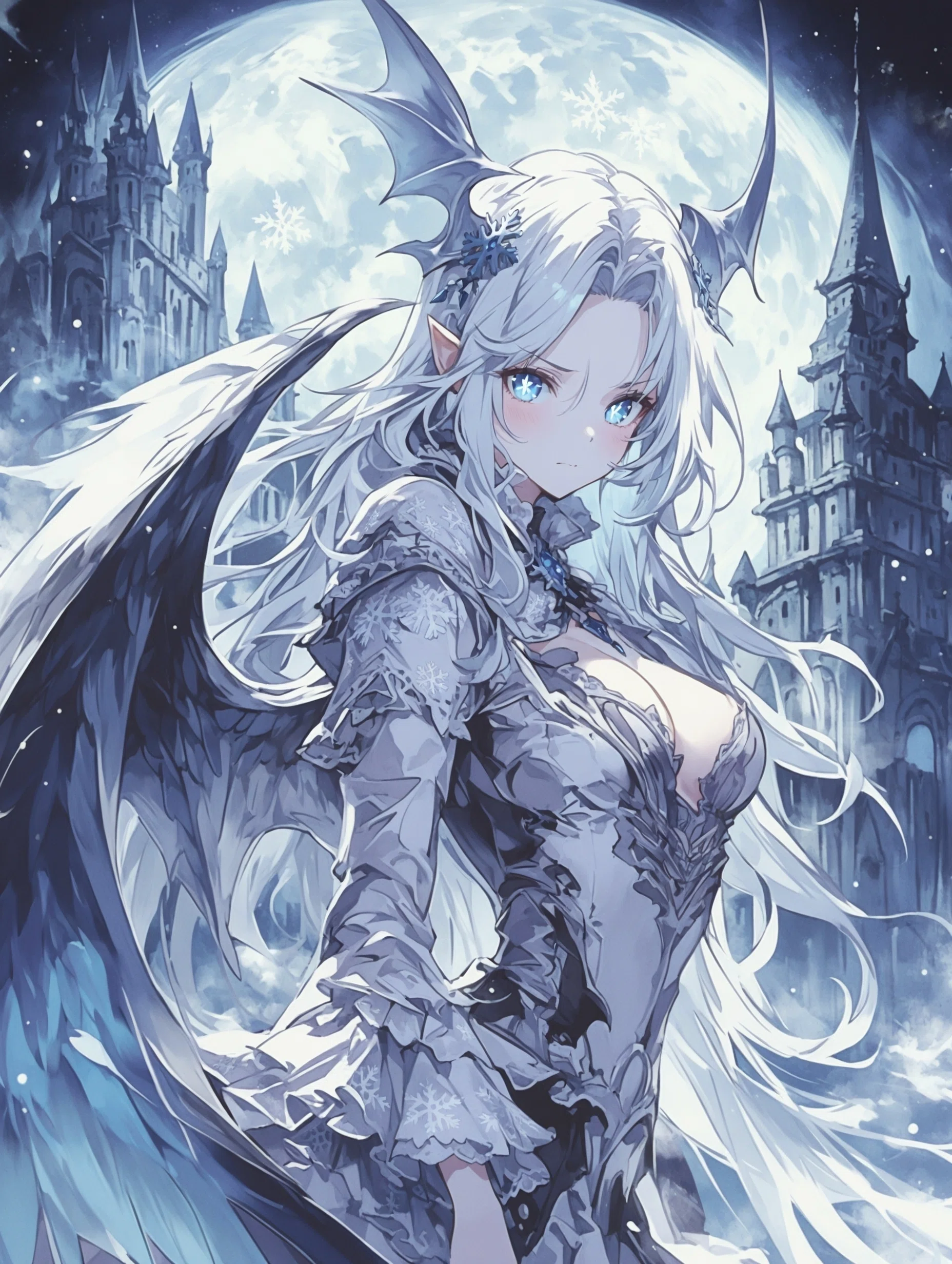 AIイラスト制作記｜鉛筆画に舞う“雪の悪魔少女”― 線と差し色で描く
