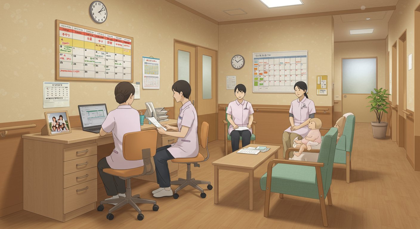 介護施設での柔軟な働き方を表す場面