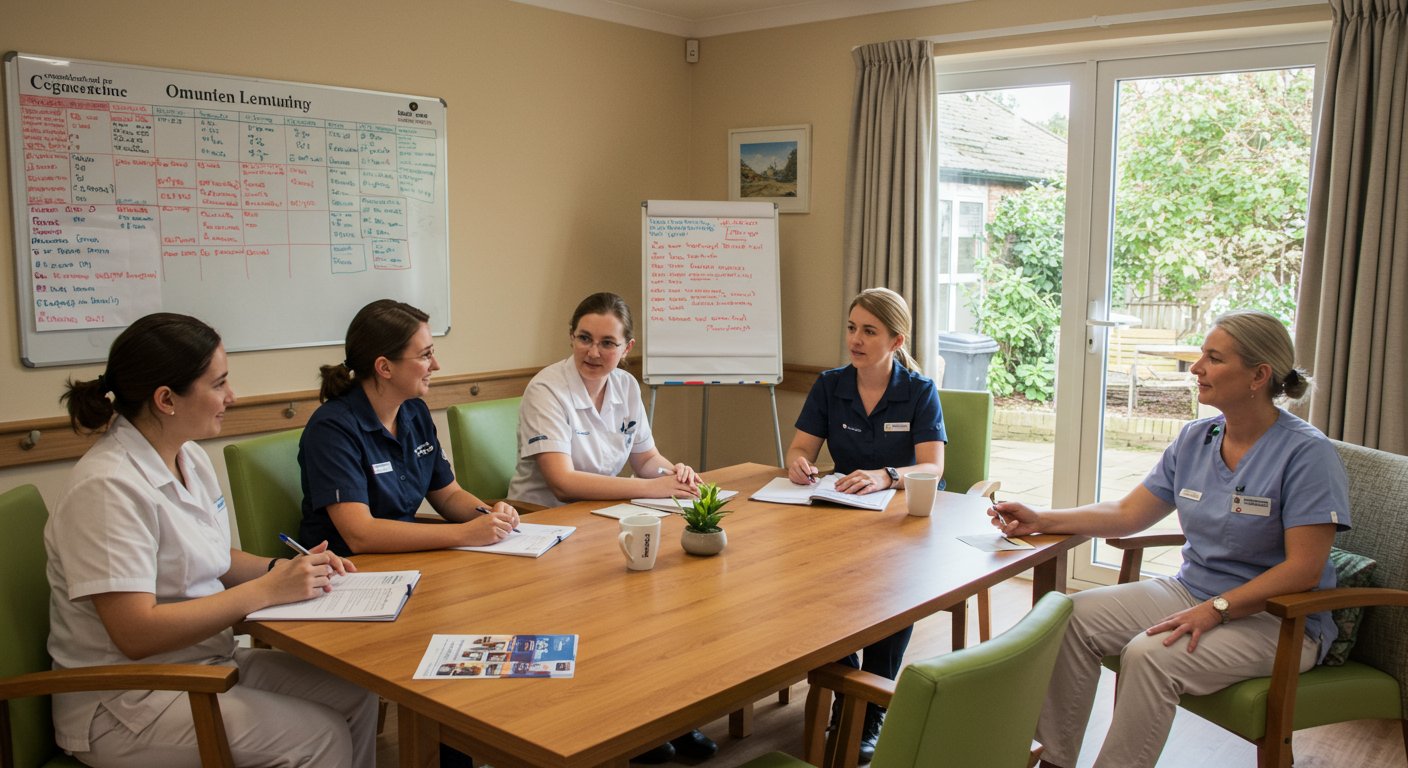 中小介護施設でのスタッフミーティングの様子