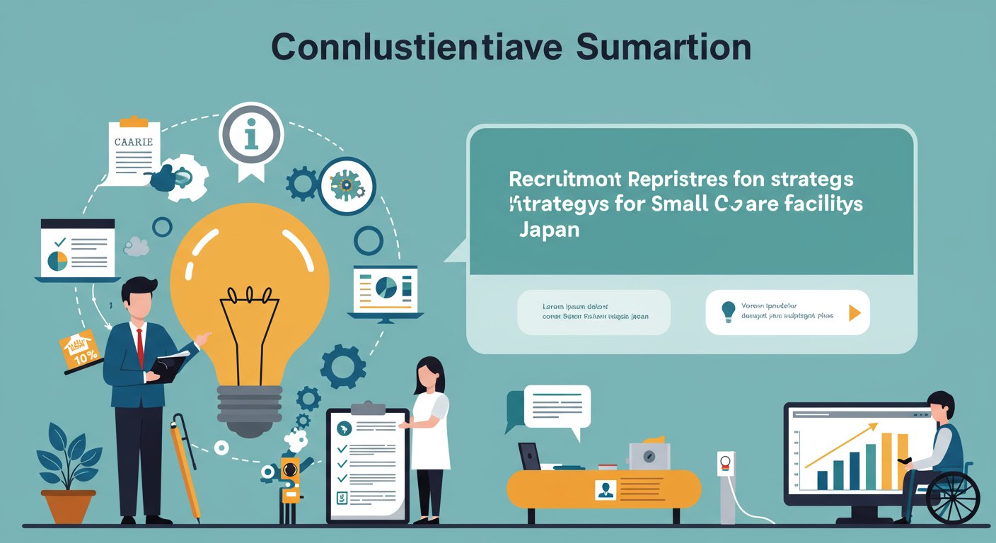 中小介護施設の採用戦略のまとめを表すイメージ