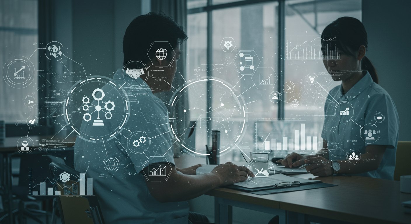 中小介護施設の採用戦略を表すビジュアル