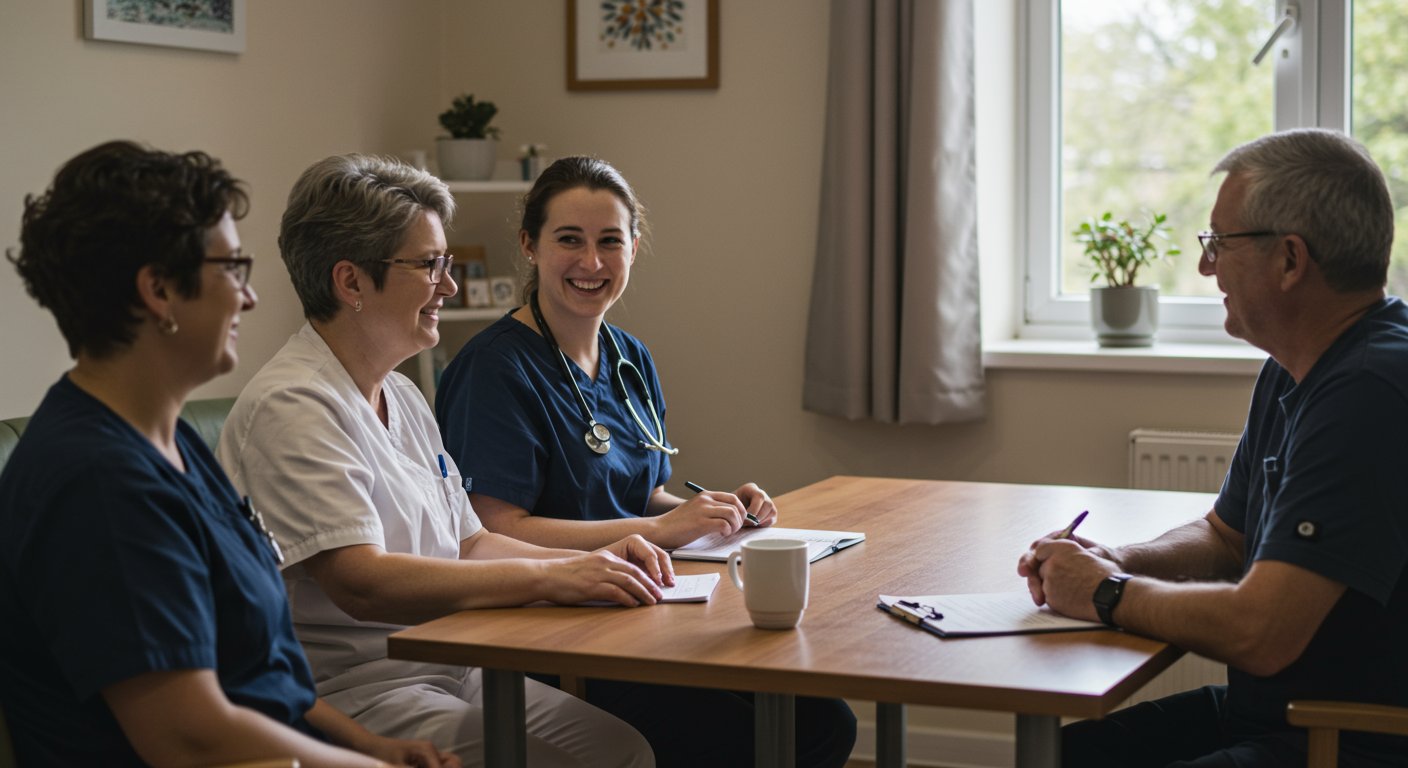 チームワークと働きやすい職場環境を表す様子