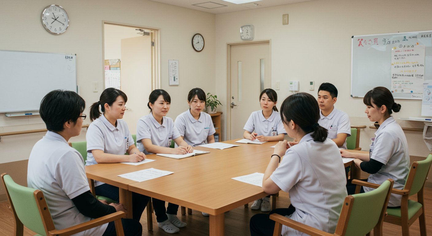 介護施設のスタッフミーティングの様子
