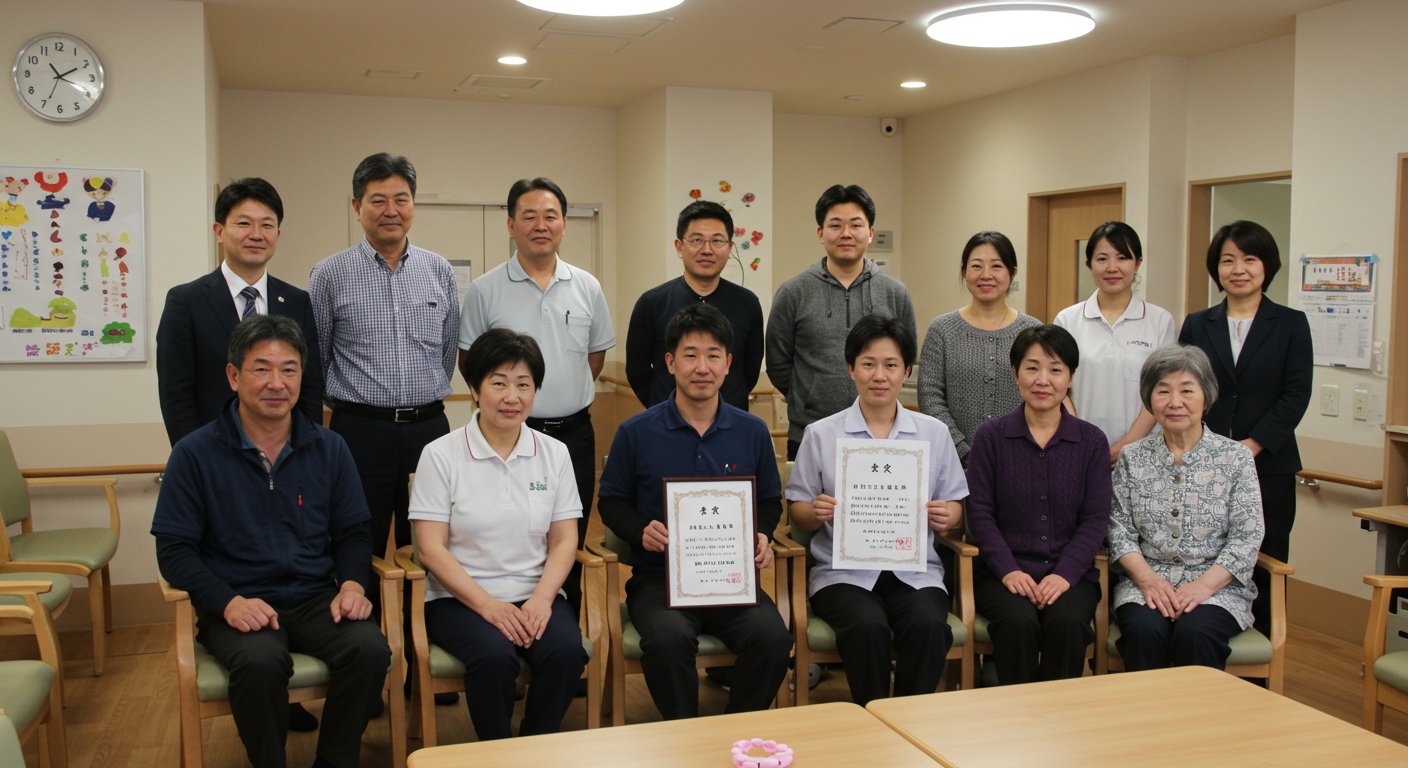 介護施設での職員表彰式の様子