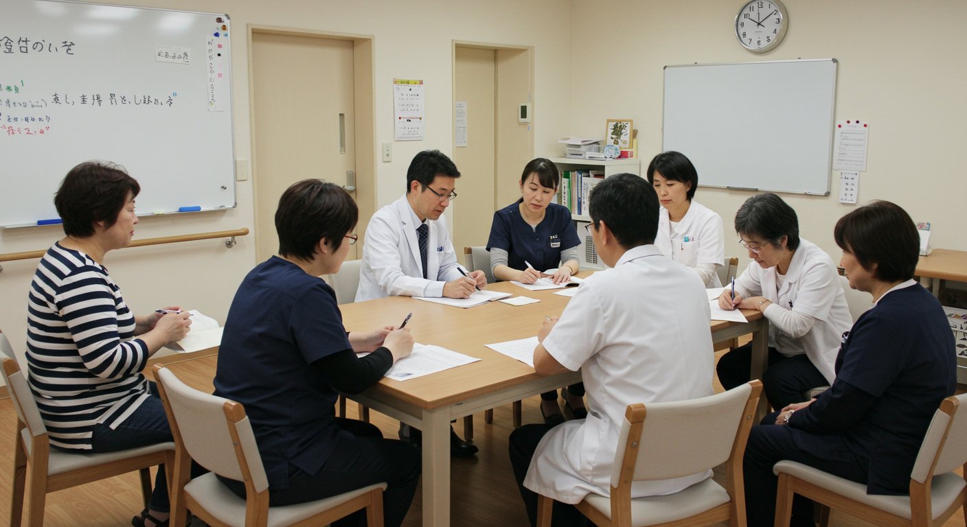 介護施設での外部専門家との連携会議の様子