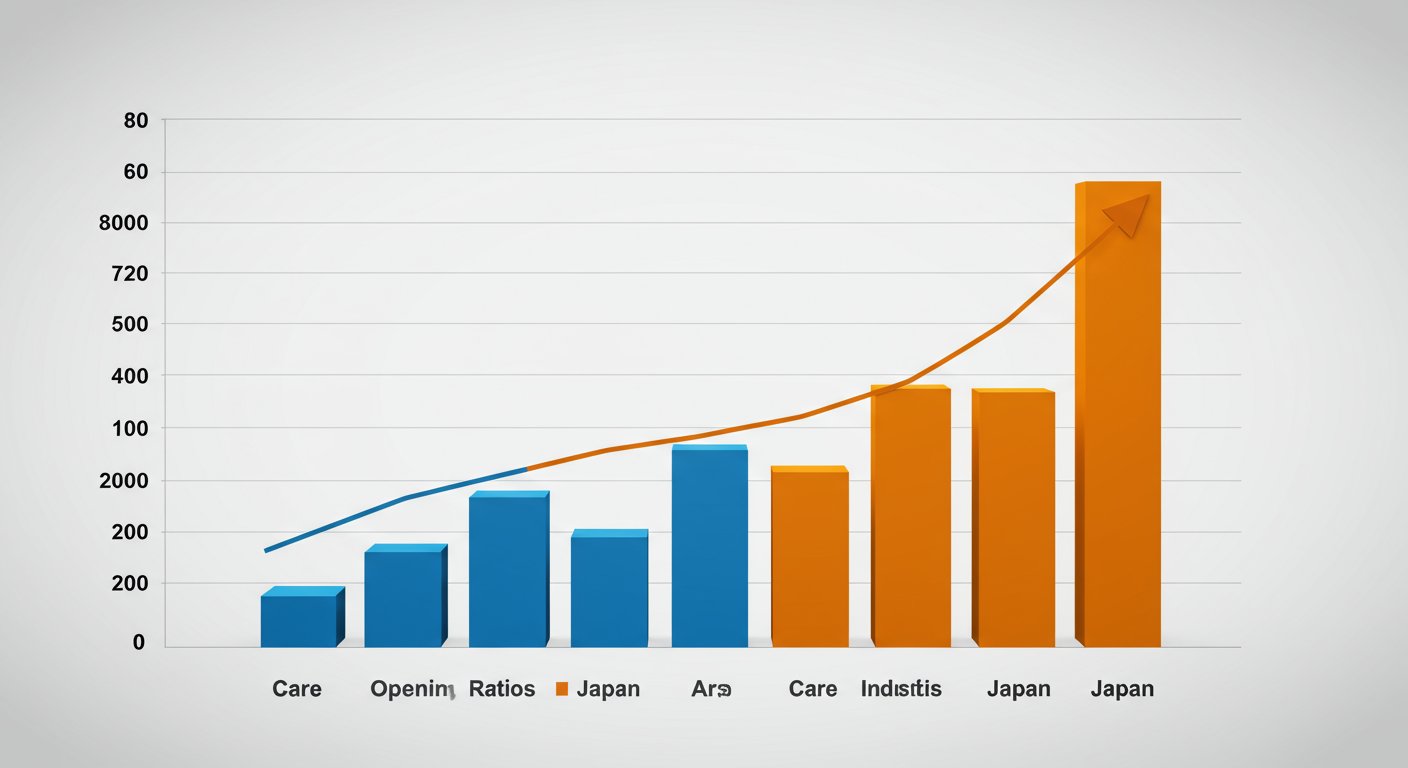 介護業界の有効求人倍率が全産業平均を上回っているグラフ