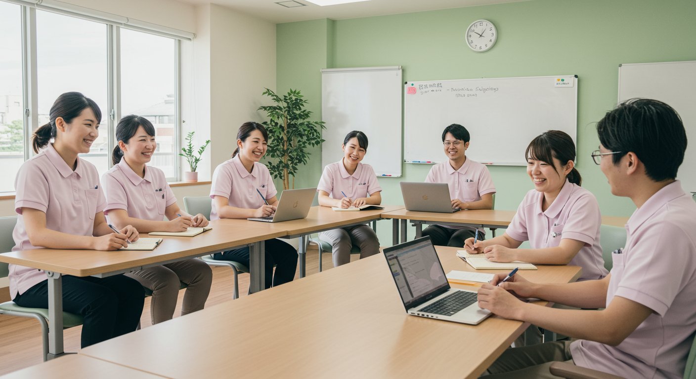 介護施設でのチームミーティングの様子