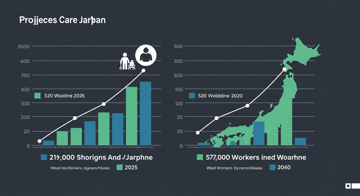 2025年と2040年に向けた介護人材不足の推計グラフ