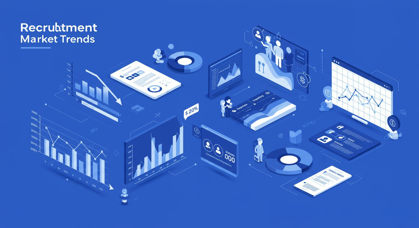 2025年の採用市場の変化を示すグラフとSNS活用のイメージ