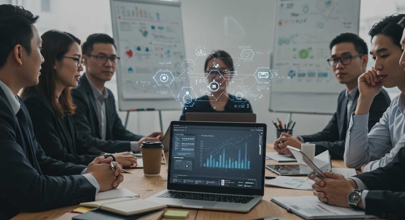 SNS採用効果測定のための分析ミーティング風景
