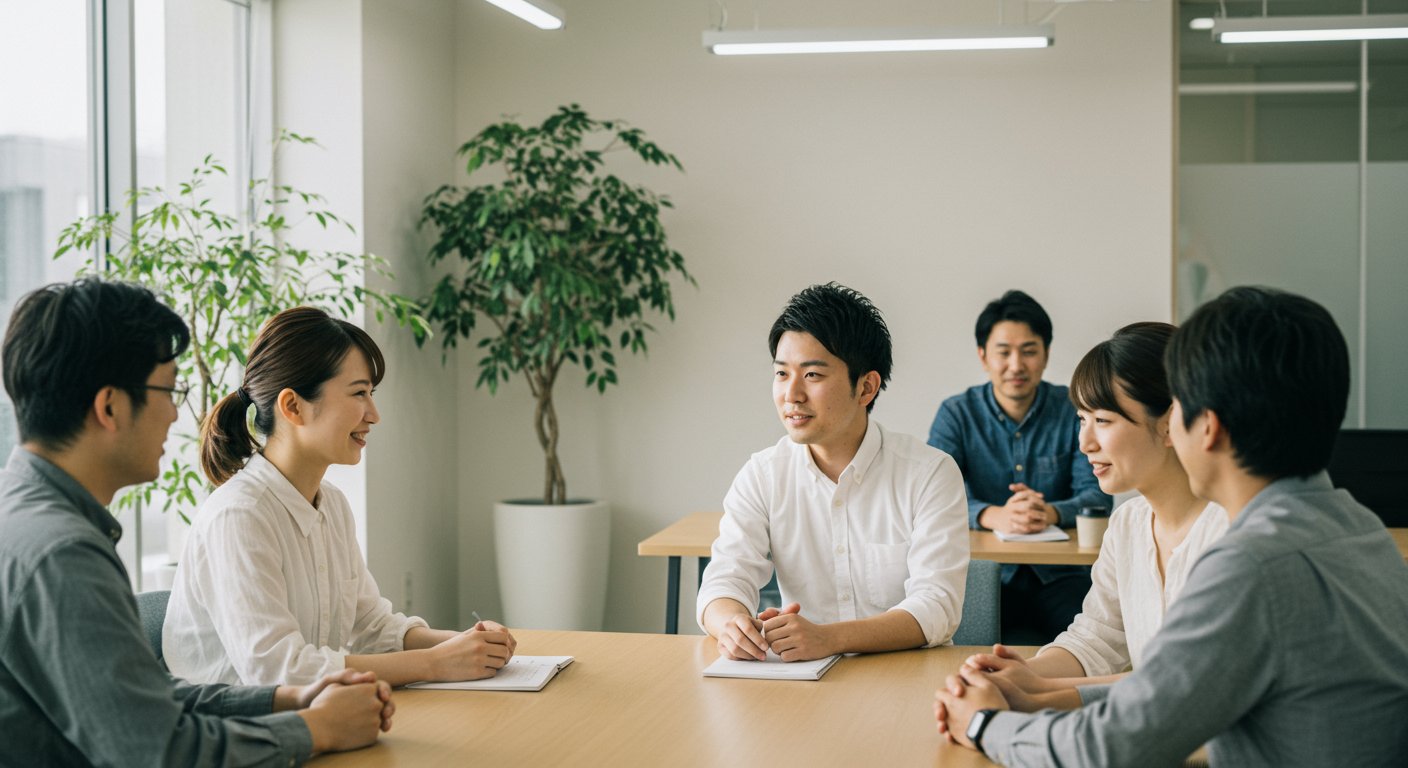 オフィスで話し合う社員たち