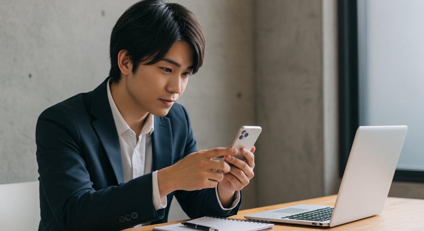 スマートフォンでTikTokを見る若者