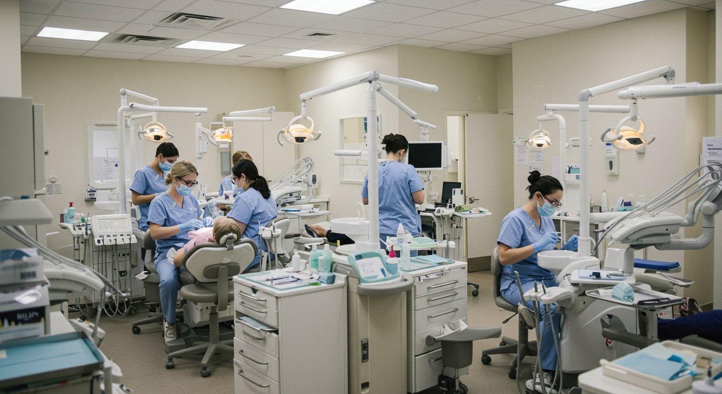 忙しい歯科医院の診療風景