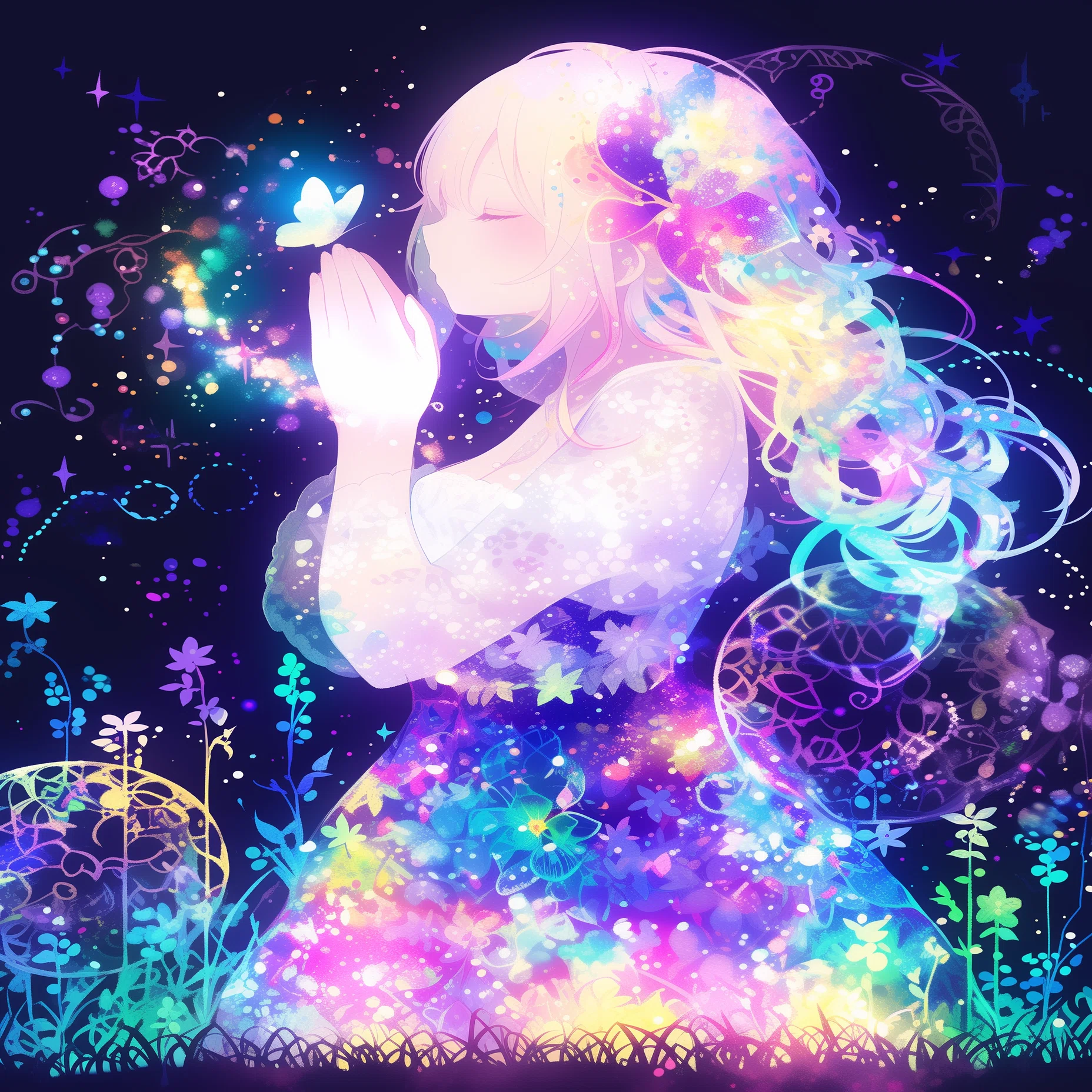 初心者でも出来る！AIイラスト制作記｜静寂に包まれた“祈りの丘”― 星空