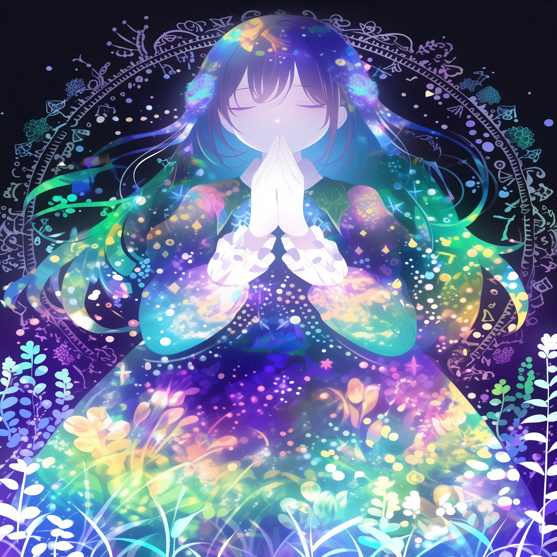【一点物】 夜空に微笑む青年 幻想系 AIイラスト 色紙アート 初心者でも出来る！AIイラスト制作記｜静寂に包まれた“祈りの丘”― 星空