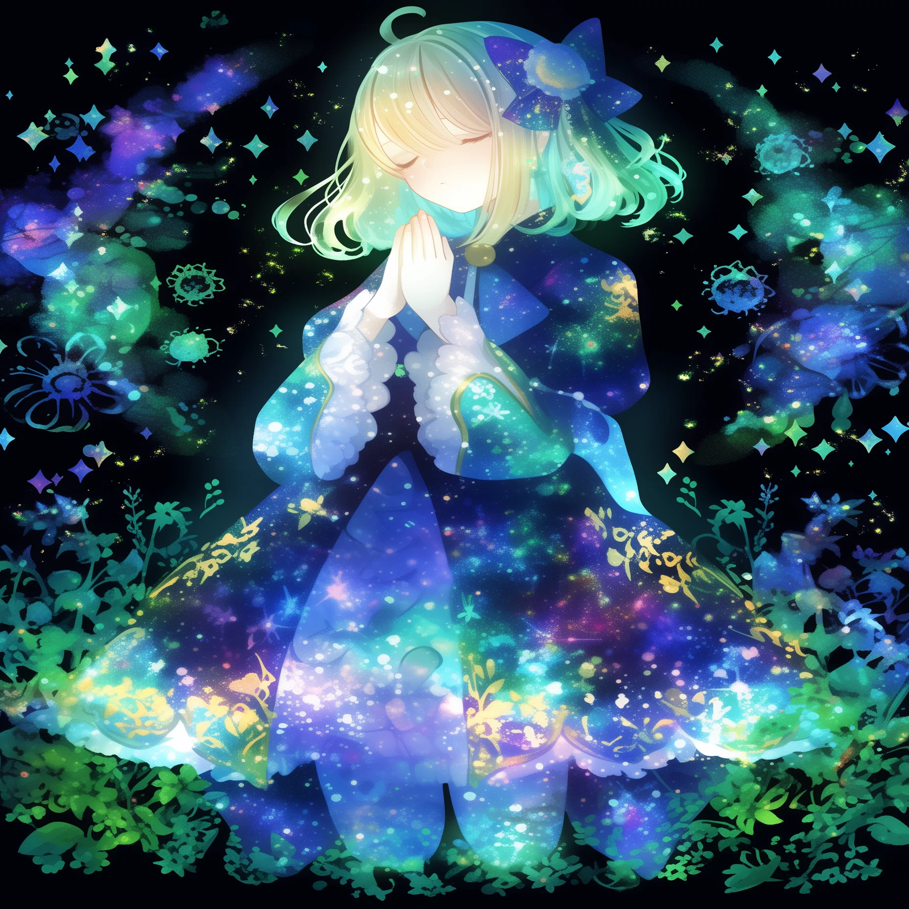初心者でも出来る！AIイラスト制作記｜静寂に包まれた“祈りの丘”― 星空