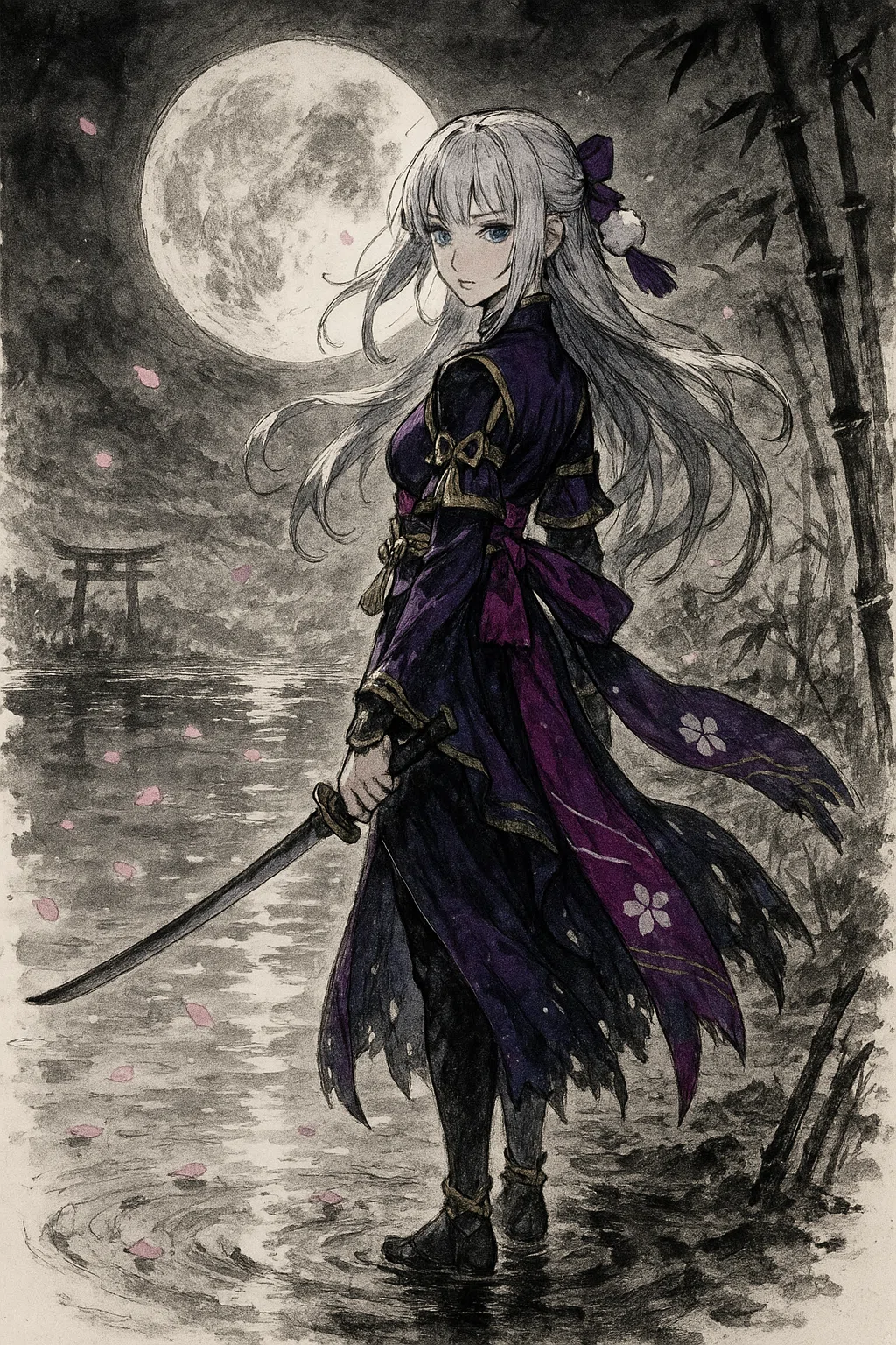 水墨画】×剣士｜生成AIイラスト｜タイガ乃箱庭｜タイガ＠AIイラスト