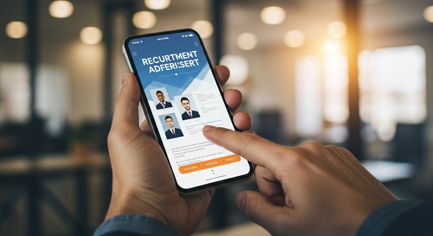 スマートフォンで採用広告を確認する様子